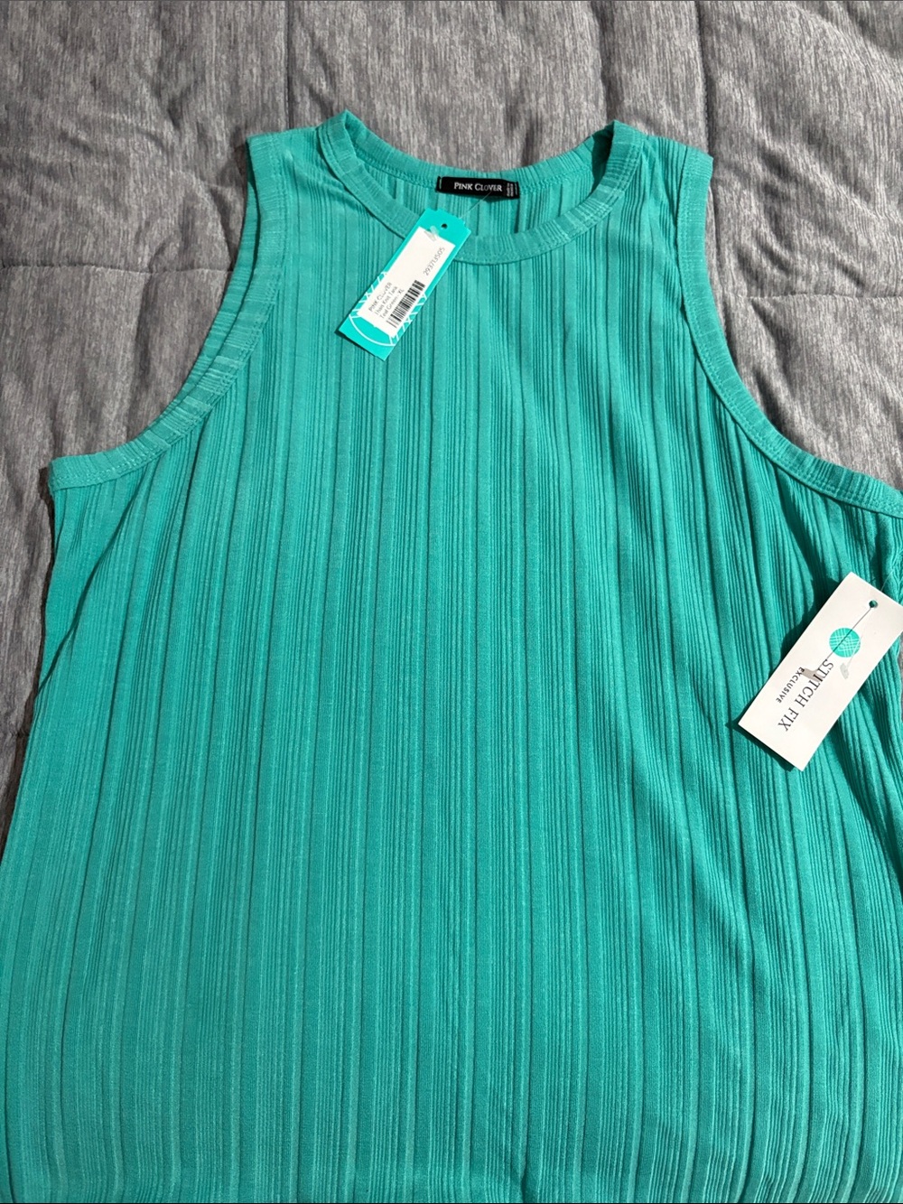 Pink Clover Teal Ribbed Sleeveless Tank